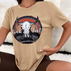 SHEIN Western “Rock Out” Bull Skull Tee